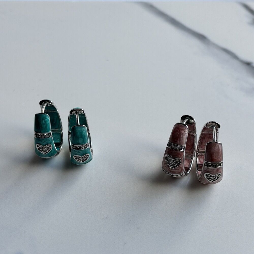 LAUREN G ADAMS Pave Love Huggie Hoop Earrings Set Of 2 Turquoise & Pink